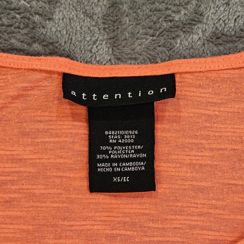 Attention Womens Coral Orange Tiered Ruffle Front Scoop Neck Top XS Slub Knit - Picture 4 of 5
